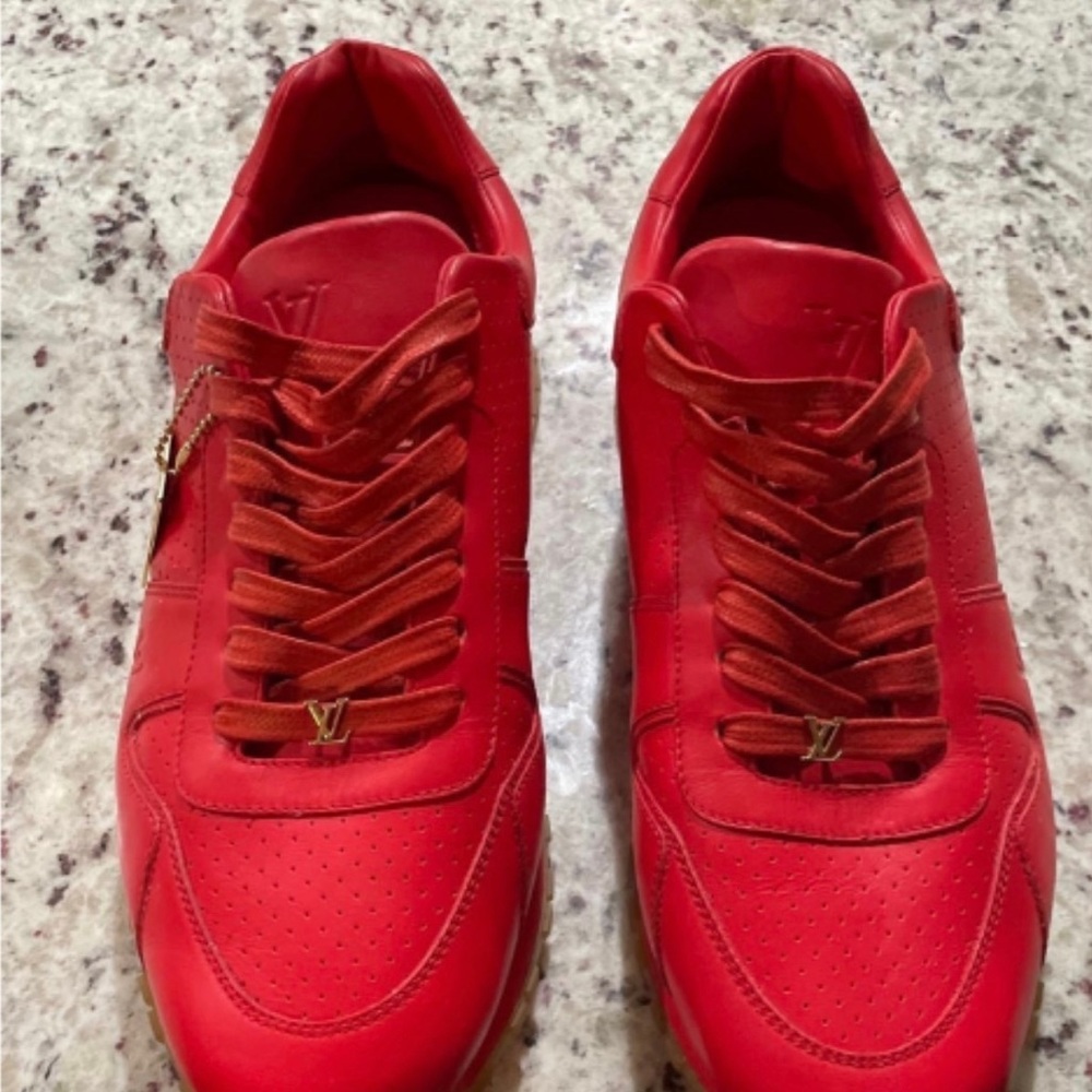 Louis Vuitton x Supreme NY Red Leather 'Run Away' Sneakers Sz 9 LV Mens